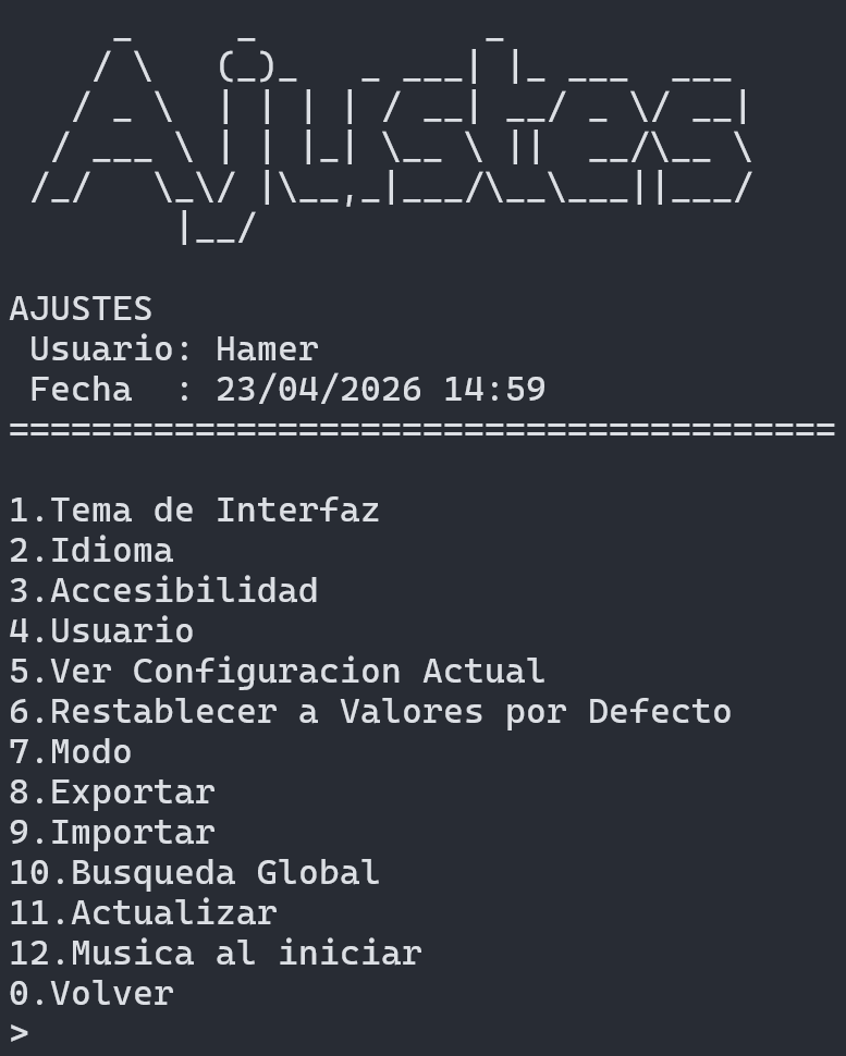 Menú de ajustes